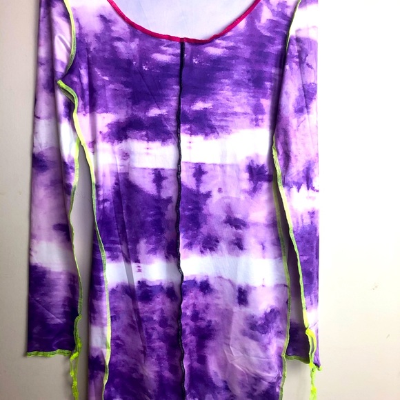 Color-block tie dye bodycon dress purple & white Stretch MED - Picture 8 of 15